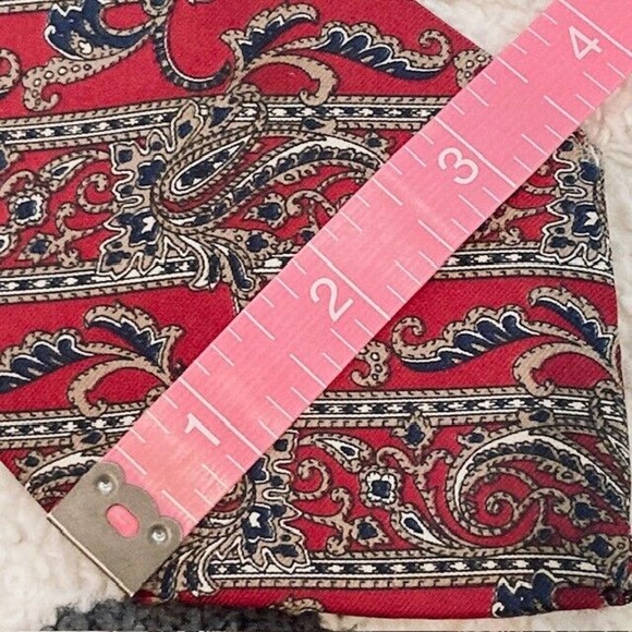 Vintage Christian Dior Silk Red Blue Taupe Paisley Stripe Print Designer Tie - Picture 8 of 8